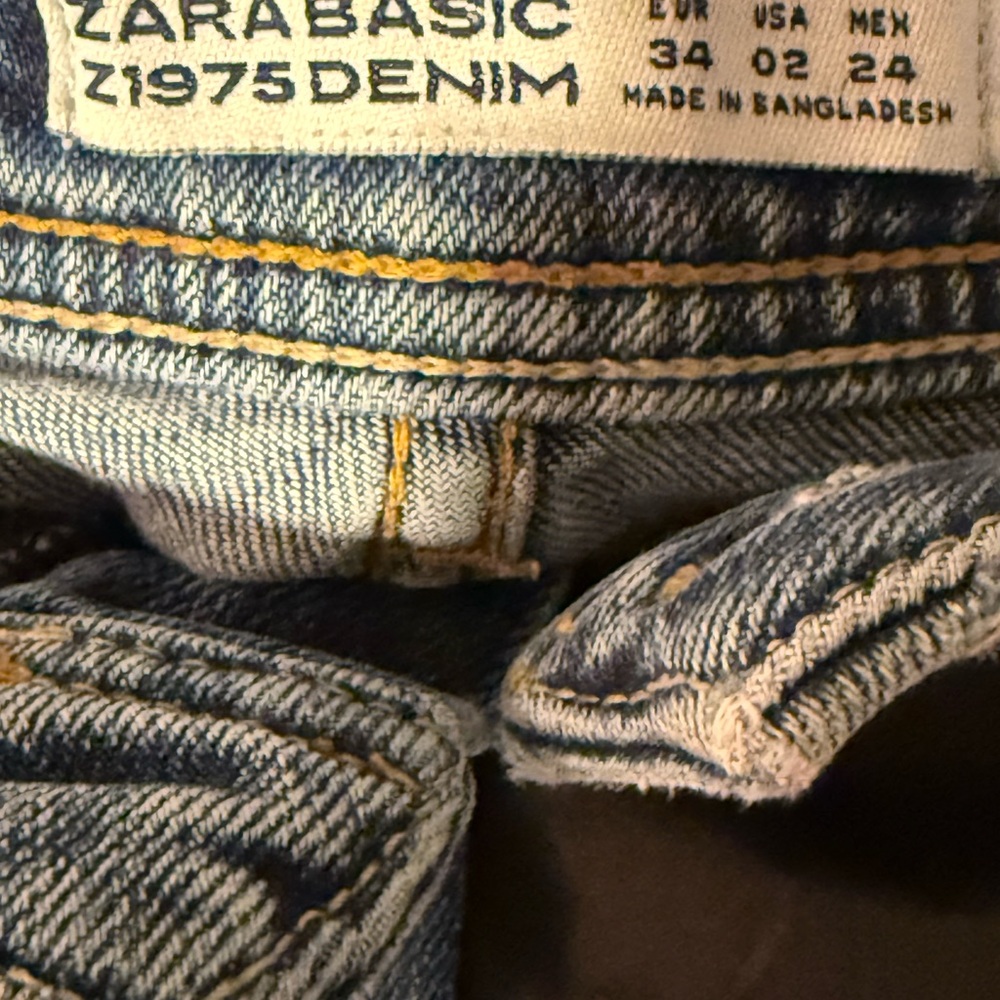 Zara Basic Denim Jeans Distressed Embroidered Flo… - image 5